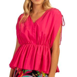 Trina Turk 'Floral' V-Neck Drawstring-Shoulder Top, Azalea